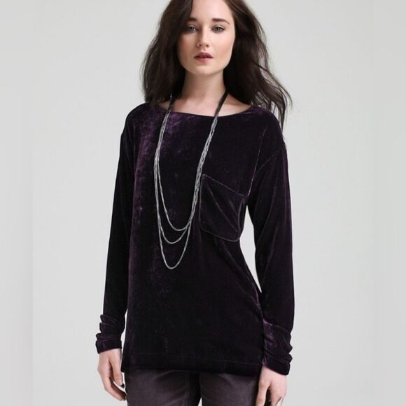 Theory Tehya Crush Velvet Tunic In Purple Size Large - Picture 1 of 8